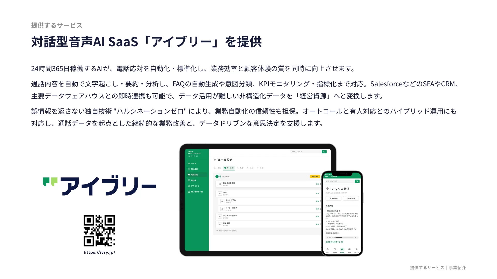 株式会社IVRy 会社紹介資料 サービス概要のスライドデザイン