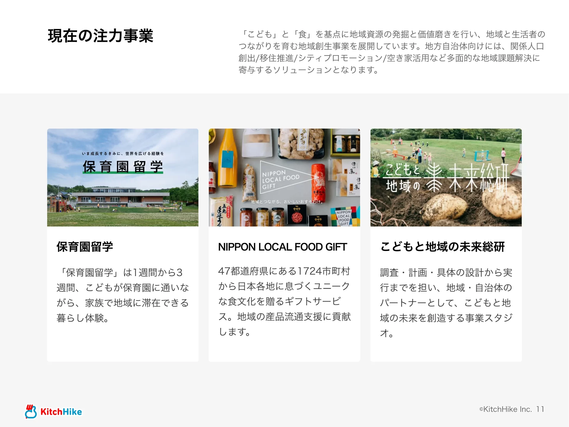 KitchHike｜COMPANY DECK 現在の注力事業のスライドデザイン