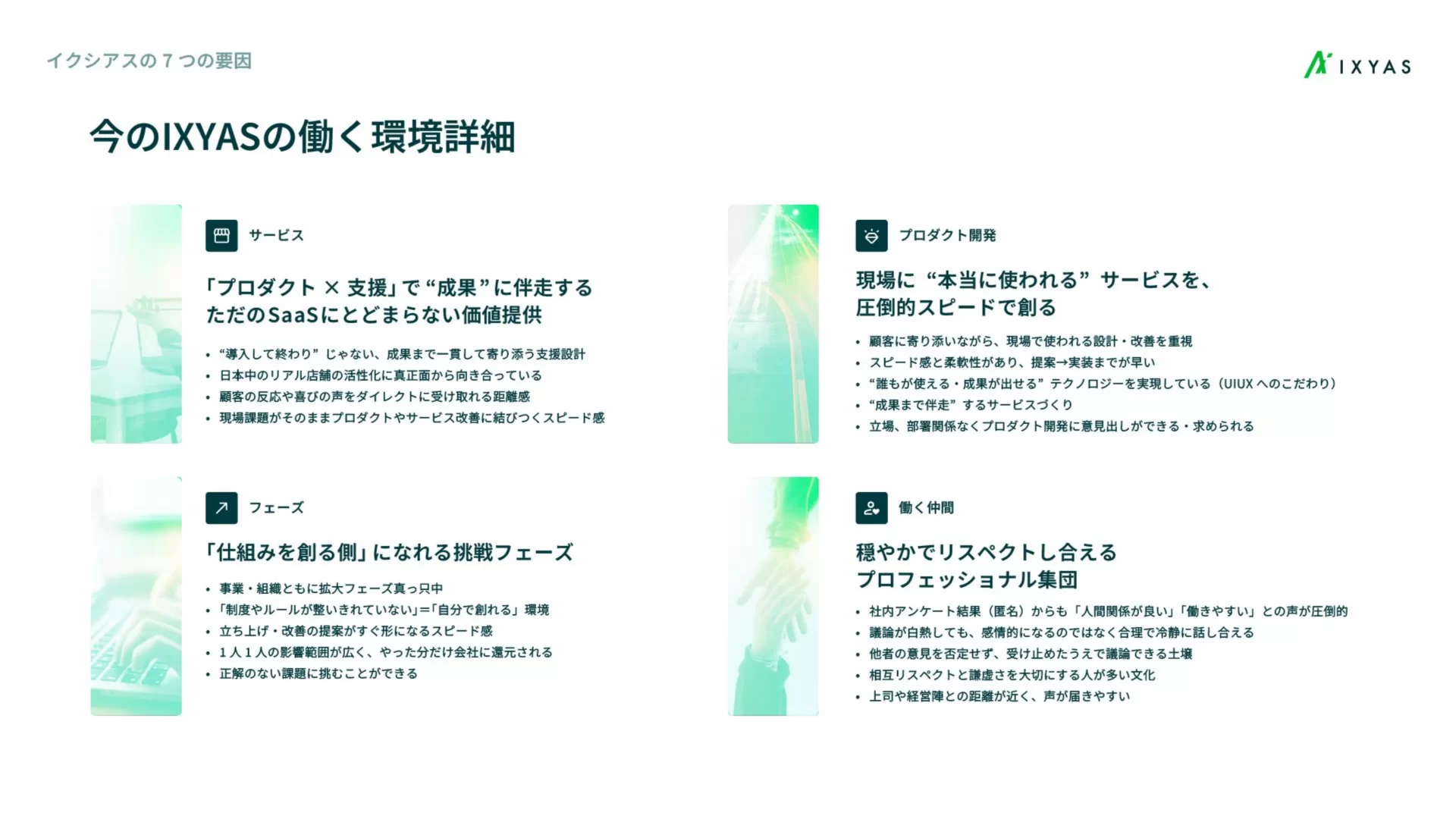 イクシアス株式会社　会社紹介資料 サービスの特徴のスライドデザイン