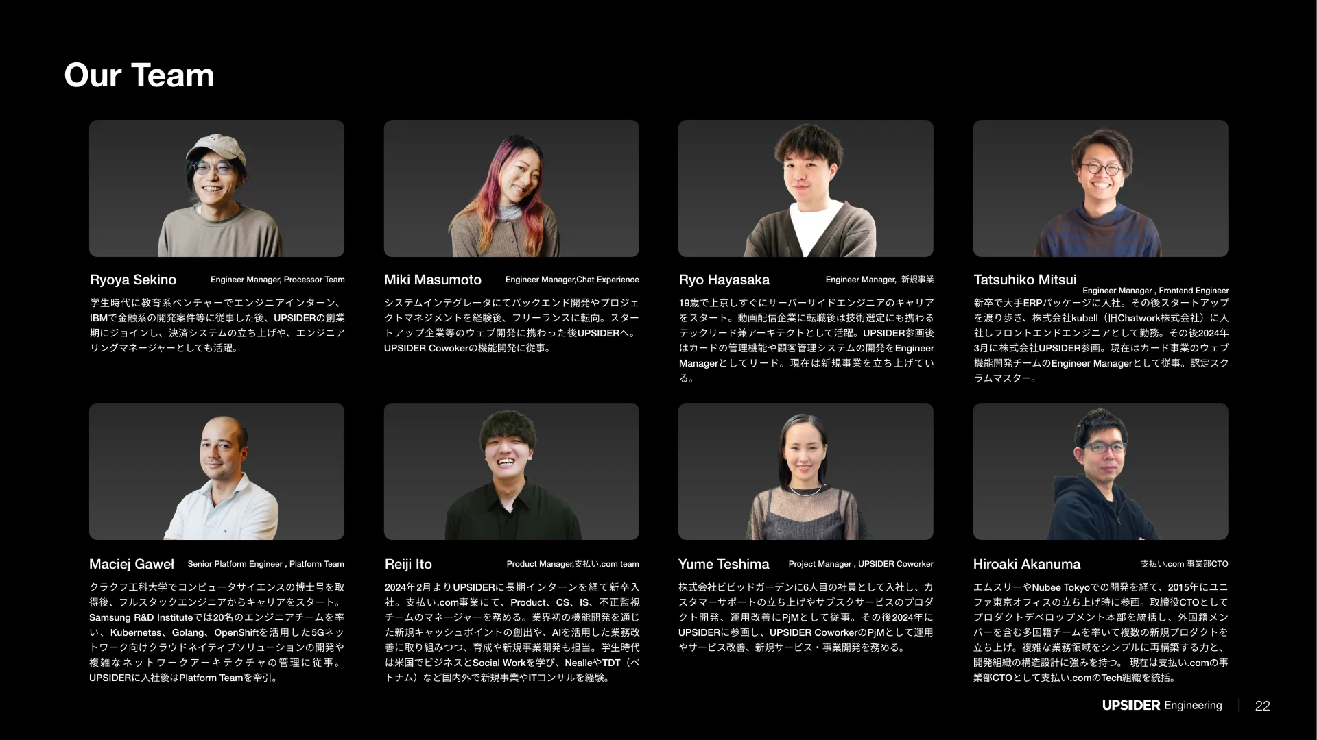 UPSIDER Engineering Deck メンバーのスライドデザイン