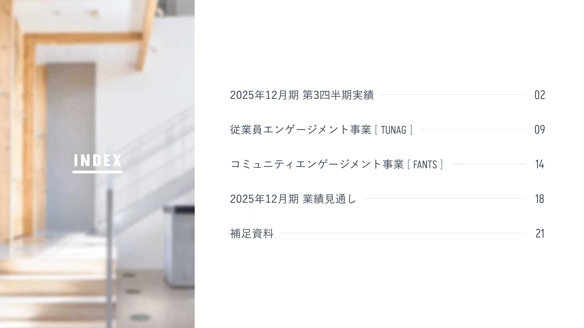 株式会社スタメン 2025年12月期 第3四半期 決算説明資料 目次のスライドデザイン