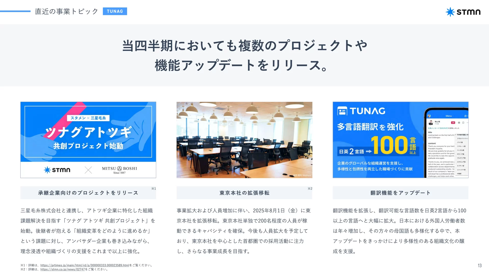 株式会社スタメン 2025年12月期 第3四半期 決算説明資料 直近の事業トピックのスライドデザイン