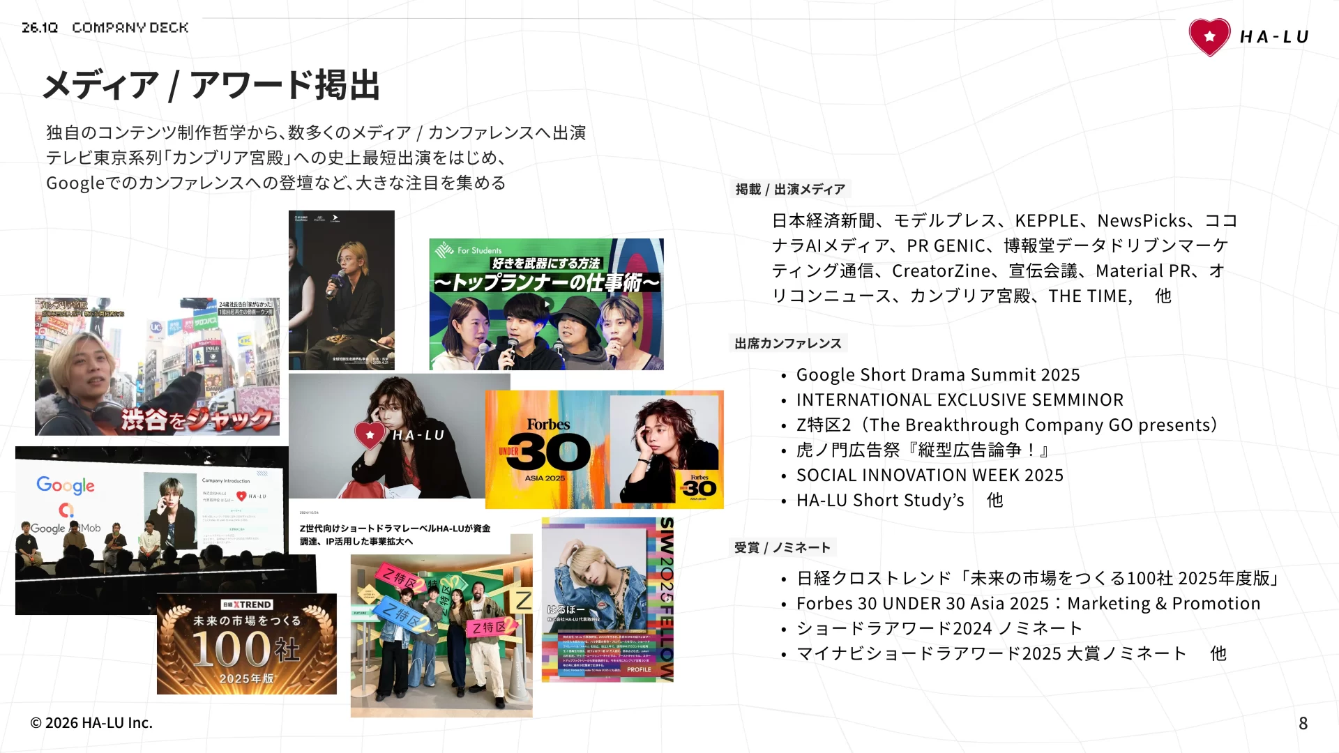 HA-LU Inc.｜カンパニーデック – 会社資料 メディア実績のスライドデザイン
