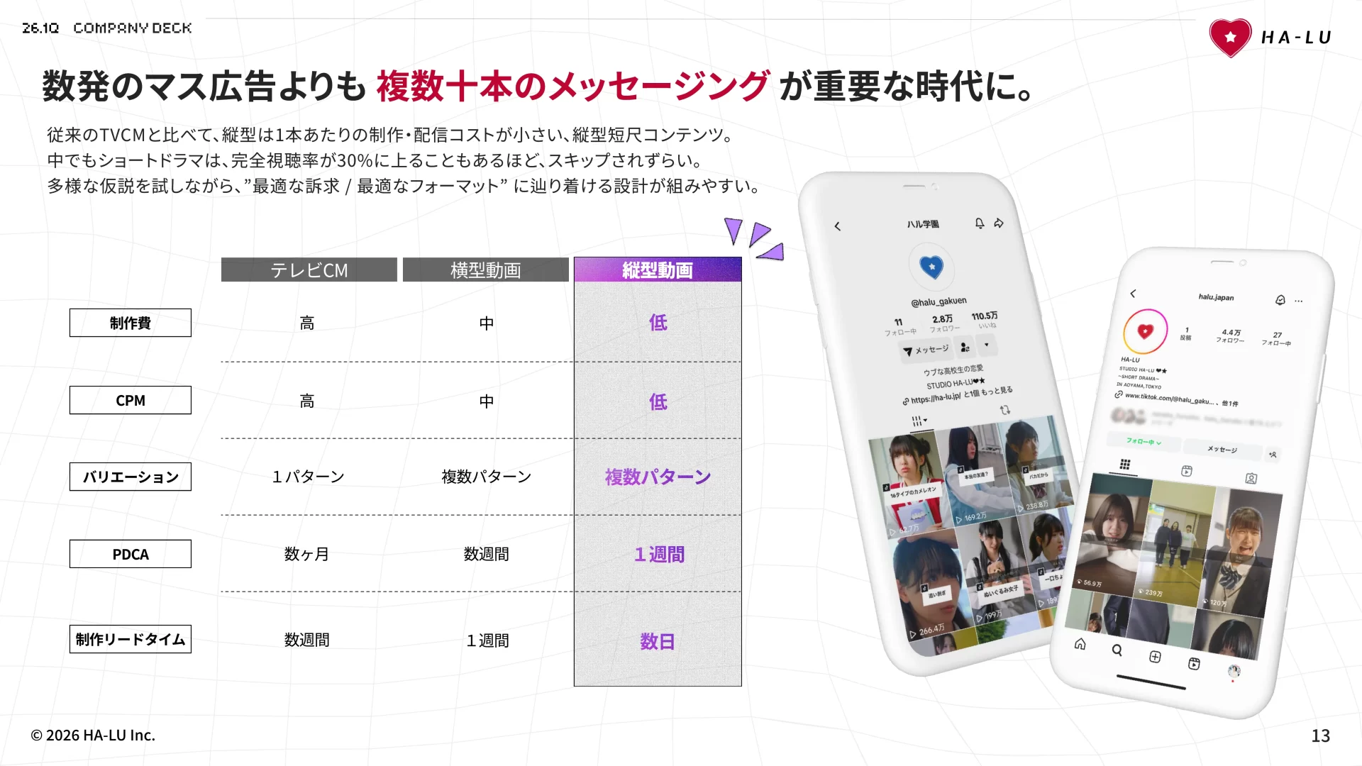 HA-LU Inc.｜カンパニーデック – 会社資料 比較のスライドデザイン